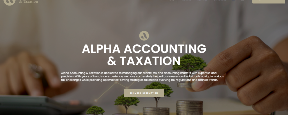 A professional homepage layout showcasing the accounting and tax services Sydney for Alpha Accounting & Taxation.
